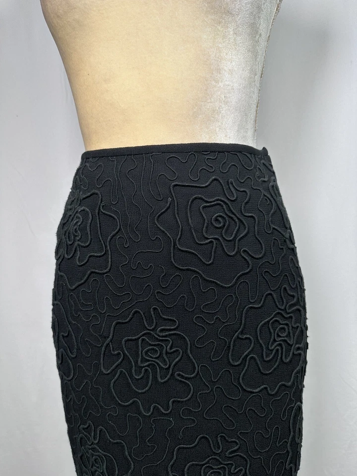 Falda Cynthia Steffe Lápiz Recto 6 100% Lana Negra Bordada Vintage Foto 2 de 4