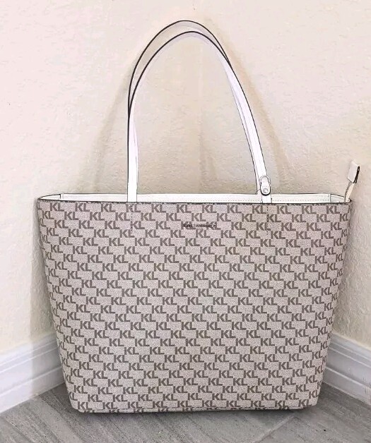 Bolso de Mano Cartera Grande Bolso Grande Taupe Blanco Karl Lagerfeld Mujeres NUEVO