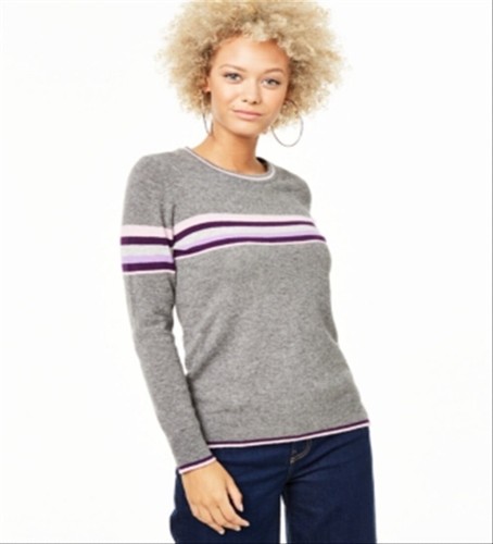 NUOVO MAGLIONE CHARTERS CLUB GRIGIO RIGHE ROSA 100% CASHMERE TAGLIA XL $179