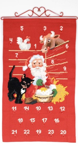 Permin counted cross stitch kit Advent Calendar Santa Claus W/Cat No. 34-2202 - 第 1/5 張圖片