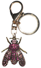 Pink Bumble Bee Bling Rhinestones Gold-Tone Key Chain Fob Purse Charm New