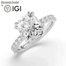 Cushion Solitaire 3.00 Ct Lab grown Diamond Hidden Halo Engagement Ring Platinum