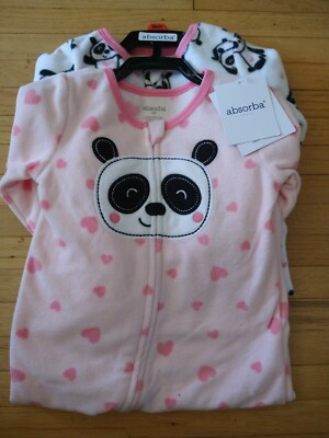 New Absorba  Footed Pajamas, Panda Pink Hearts 9M Girls