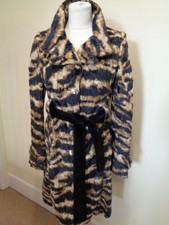 Karen Millen Black And Brown Multi Pony Effect Belted Coat - Size 10