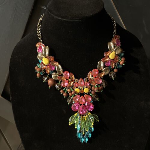 Collar Betsey Johnson Calypso BRILLANTE Multicolor Cristal Madera Cuentas - Nuevo con Etiquetas - Imagen 2 de 5
