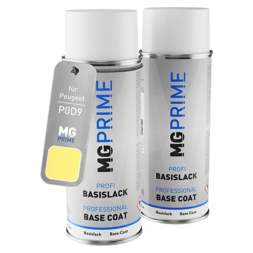Autolack Sprühdosen für Peugeot P0D9 Jaune Louxor Luxorgelb Grund Basislack