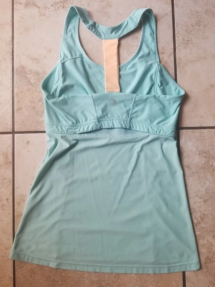 MPG Tank Built In 'Bra' Blue Yellow Strype T-Back Running Women's Shirt Size M - Image 4 of 4