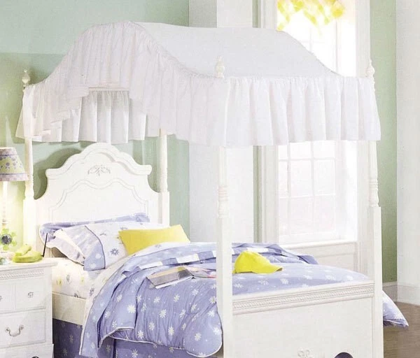 Top de cama Queen con dosel princesa blanco bordado ojales tela para plano y arco Foto 4 de 4
