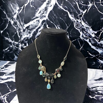Loft Multi Pendant & Multicolor Gold Tone Faux Moss Agate Bib Necklace 18-20 