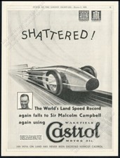 1932 Sir Malcolm Campbell photo Bluebird IV car art Castrol Oil vintage print ad