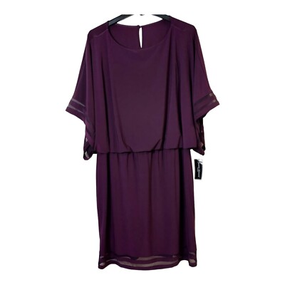 Jessica Howard Womens Plum Purple Petite Illusion-Trim Blouson Dress Size  4P NEW