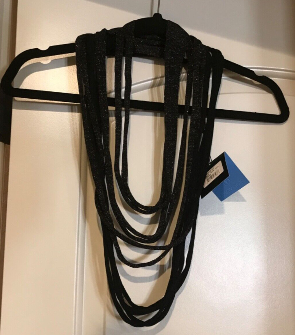 Knit Ming Wang Fabric Necklace Scarf Jewelry Black with Gold Sparkles Travel NEW