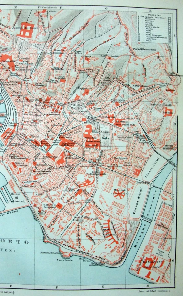 Genoa, Italy - Original 1895 City Map by Meyers. German Antique Genua - Image 3 of 4