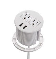USB Grommet Recessed Power Socket for Plug, with 2 Flat Plugs, White