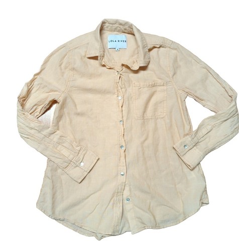 Lola River Button Up Shirt Top Damen Medium Peach Langarm Kragen Tasche