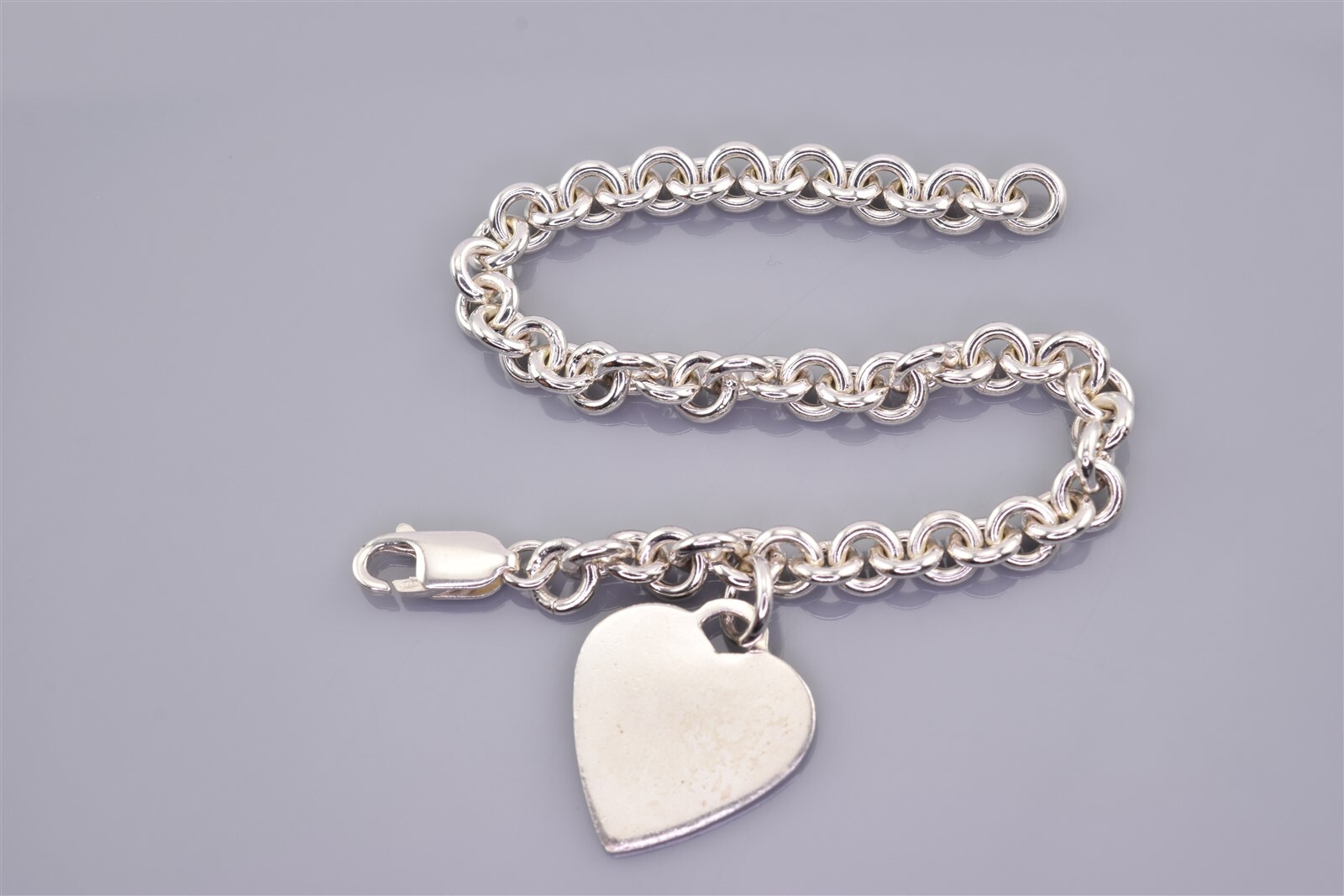 Sterling Silver Solid Circle Link Heart Charm 925… - image 3