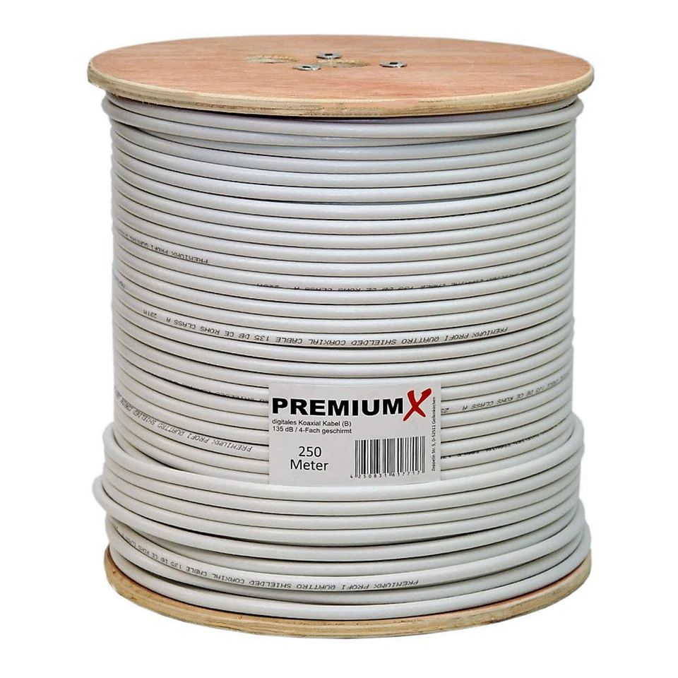 250m Koaxialkabel SAT TV Koax Antennen Kabel 135dB 4fach DIGITAL Satellitenkabel
