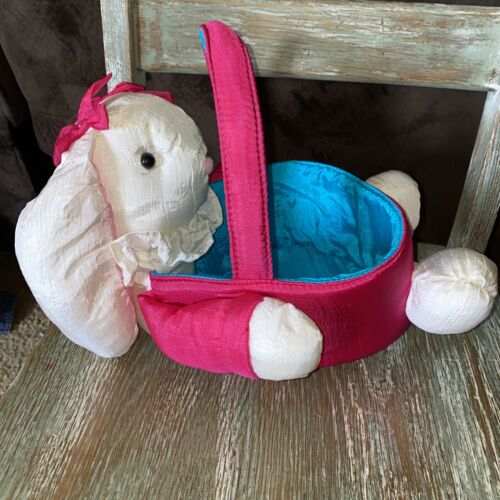 Parachute Nylon Plush (Puffalump) Bunny Rabbit Easter Candy Basket Pink Blue - Picture 1 of 6