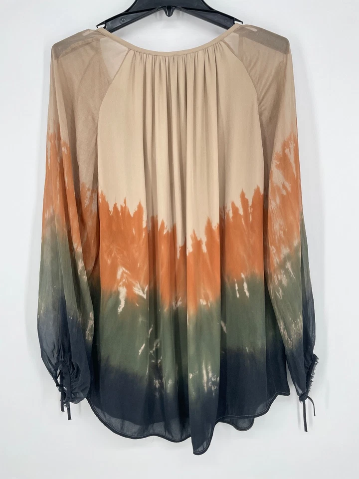 Blusa poeta RAQUEL ALLEGRA TIE DYE TOP Camisa Talla 0 manga larga seda verde tostado M Foto 2 de 4