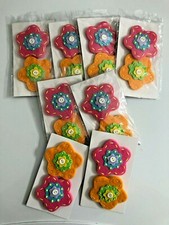 FELT flowers pink orange green yellow SET of 2 PINS Easter Spring Girls NEW