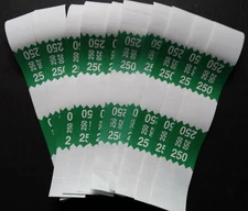 10 - Green $250 Cash Money Self-Sealing Straps White Saw Tooth Currency Bands 