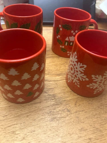 5 Vintage Waechtersbach W. Germany Christmas Coffee Mug Set Lot of 4