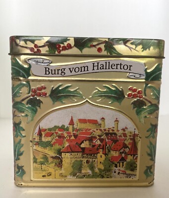 Working VTG Music Box Tin LAMBERTZ Germany Plays Jingle Bells 5  Wide-4.5  Tall