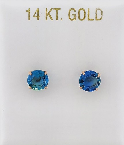 GENUINE 2.28 Cts BLUE ZIRCON STUD EARRINGS 14K ROSE GOLD - Free Certificate