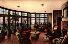 HANDCOLORED POSTCARD-THE SOLARIUM  AT THE MIMSLYN HOTEL, LURAY, VA  BK48