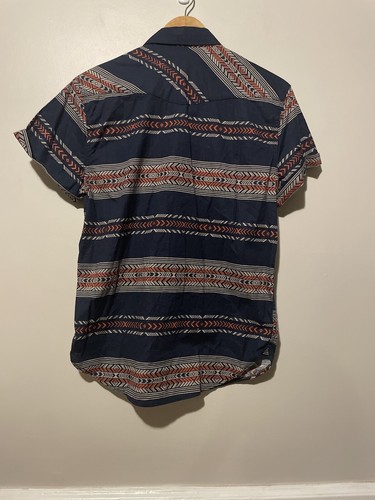 Lucky Brand Mens S Short Sleeve Aztec Print Striped Bohemian Pearl Button Shirt - Picture 6 of 9