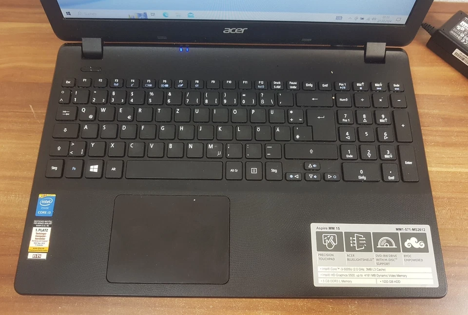 15,6" Acer Aspire MM15 i3 5.Gen 8GB Ram 1000GB Webcam Wlan DVDRW Schwarz - Bild 2 von 4