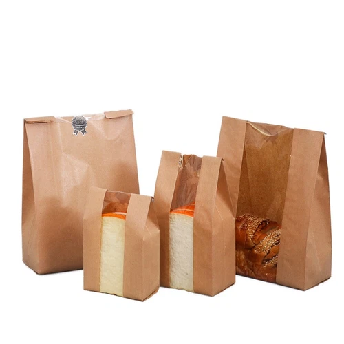 25/50pcs Kraft Paper Bread Clear Oilproof Packing Toast Food Package Bags