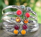 Coral & Multi Gemstone Cuff Bangle 5pcs Lot 925 Silver Plated Ethnic Jewelry