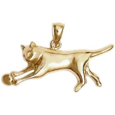New 14k Yellow Gold Cat Pendant