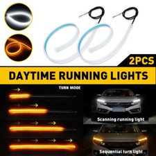 2x Start Scan Dynamic WHITE Amber LED Hood DRL Light Strip Daytime Running Light