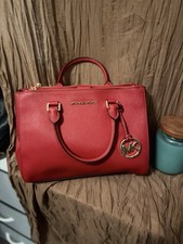 Michael Kors Sutton Red Satchel Saffiano Leat...