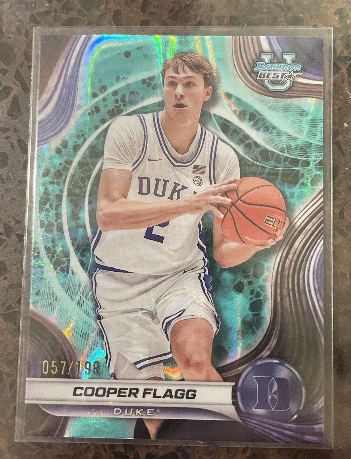 2024-25 Bowman University Best Cooper Flagg #16 Aqua Lava Refractor /199 (RC)