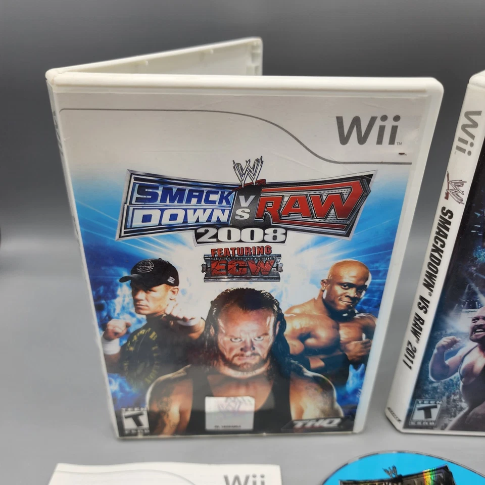 Lote de juegos de lucha libre Wii WWE SmackDown vs Raw 2008 + WWE 2011 (Nintendo) en caja original Foto 4 de 4
