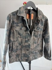 Levis Trucker Jacket Youth Medium Camo Distressed Denim Boys 10-12 7747-650