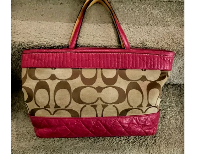 Bolso de hombro acolchado Coach Poppy vintage - lona exclusiva con cuero rojo Foto 4 de 4