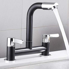 Kitchen Sink Taps 2 Hole 1/4 Turn Dual Lever Deck Mounted Hot & Cold Mixer Fauce