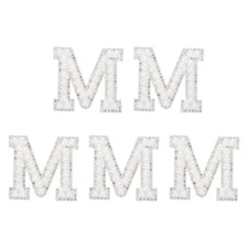 5Pcs Sew on Letter m Patches, Pearl Rhinestone A-Z Alphabet Patches, White