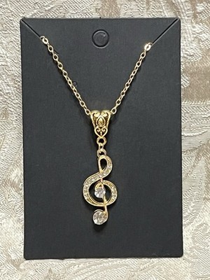 Musical Note Gem Charm Pendant Gold 18  Necklace Fashion Music Festival Boho