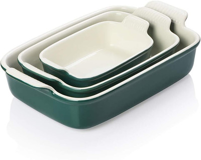 Sweejar Baking Pans Set, Ceramic 9x13 Dish with Handle, Jade 
