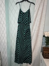 Charlotte Russe Black Turquoise Striped Spaghetti Strap Maxi Dress Medium