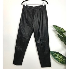 Lord  Taylor 100 Nappa Cow Leather 90s Black Pants Pleat Front Women's 12 / L
