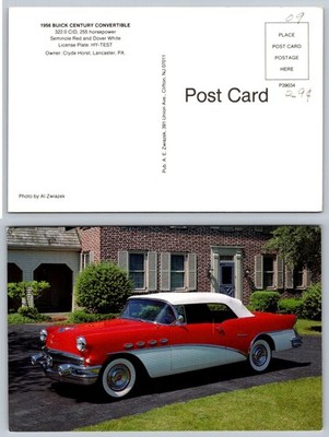 1956 Buick Century Convertible Seminole Red Dover White Car Postcard