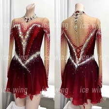 Ice Figure Skating Dress Elasticity Competition Skating Jeweled red dyeing