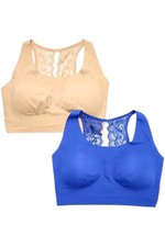 Rhonda Shear Women's 2pk Invisible Body Bra w/ Lace Back Cobalt/Beige