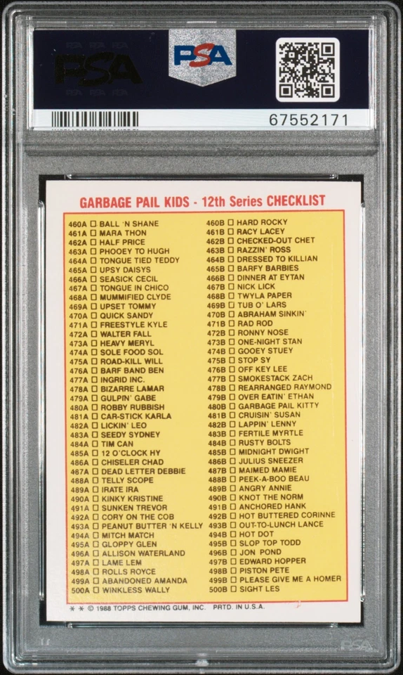 1988 Garbage Pail Kids OS12 UPSET TOMMY #469a CHECKLIST PSA 9 - Image 2 of 2